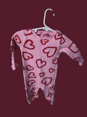 Good Lad Pink and Red Heart Knit One-Piece Bodysuit